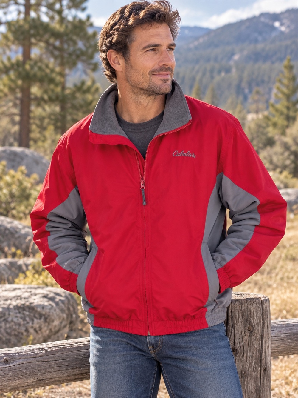Cabela’s Men’s XL Red Gray Fleece Lined Full Zip Outdoor Jacket